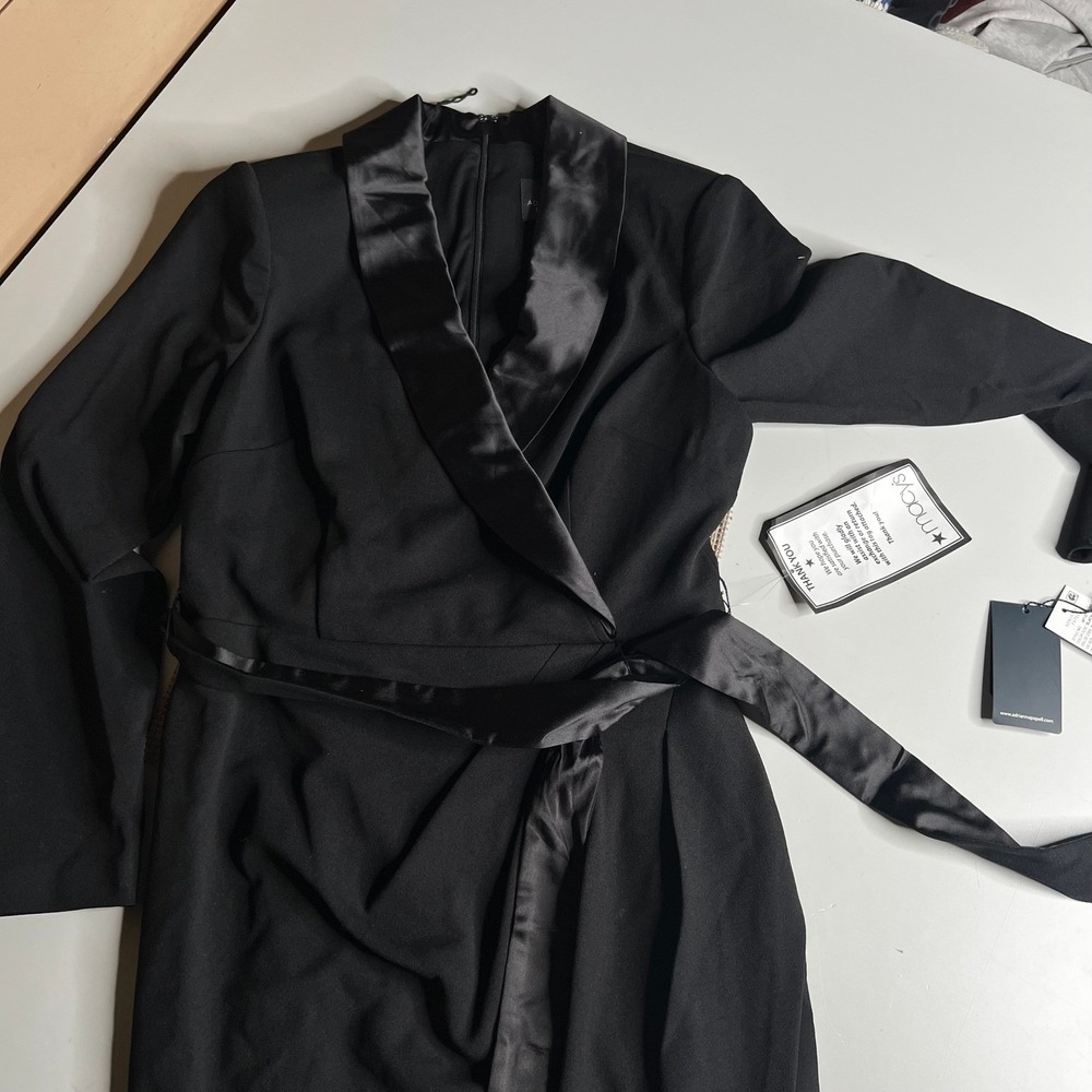 Adrianna Papell Black Knit Crepe Tuxedo‎ Wrap Dress NWT Size 6 AP1D104560